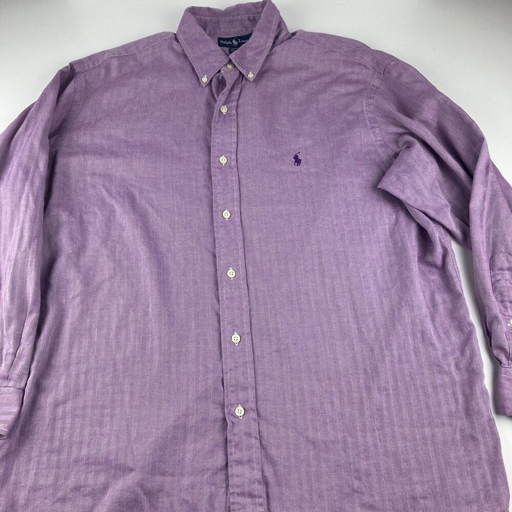 Ralph Lauren Yarmouth Shirt Men's 16.5 32/33 Purple Herringbone Cotton Pony